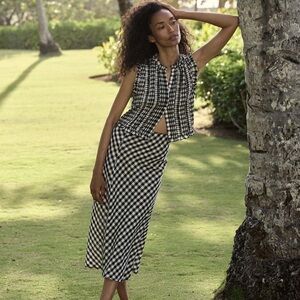 NWT Doen Elowen Linen Rayon Midi Slip A Line Skirt Marilyn Gingham Print